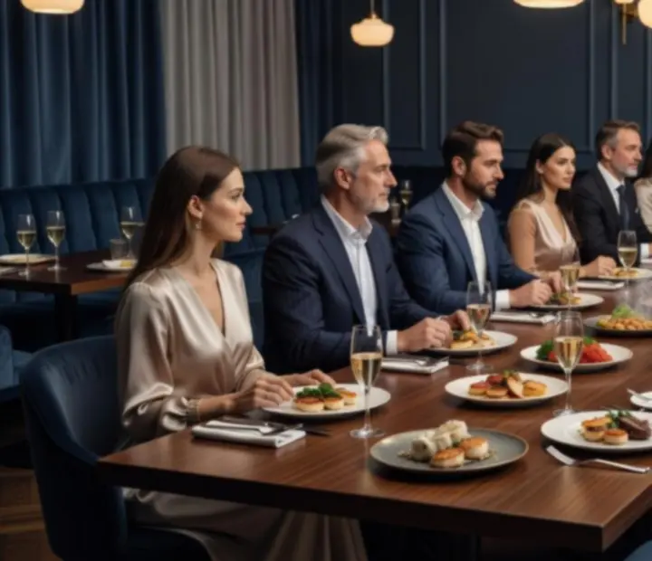 Déroulement d'une soirée poker au restaurant, avec table de dîner dressée et tapis de poker élégant