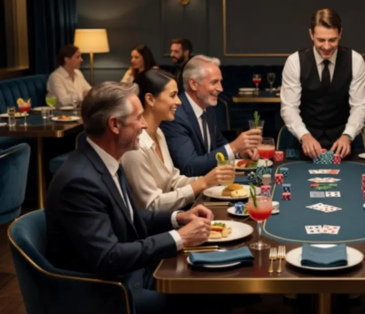 Tables de restaurant avec dîner bistronomique et tournoi de poker