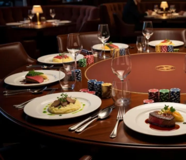 Dîner gastronomique dressé à côté de jetons de poker