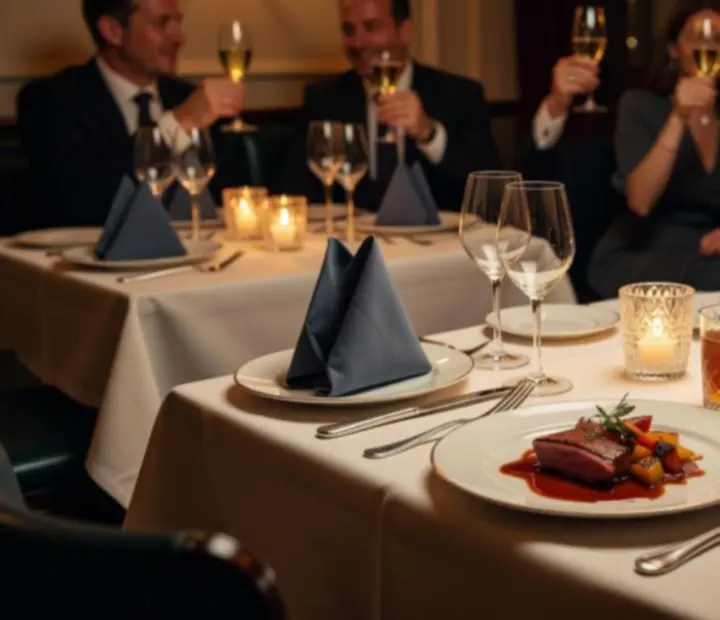 Table de restaurant élégante avec plats gastronomiques et jetons de poker colorés