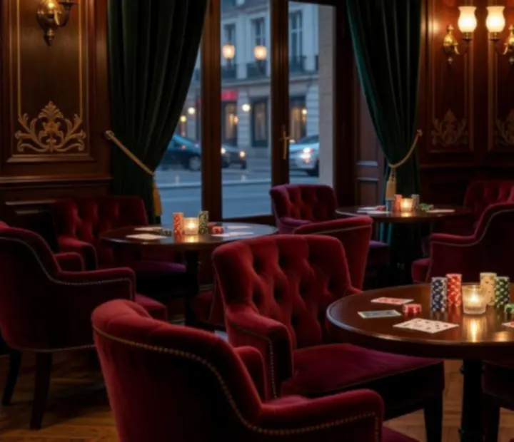 Salle de restaurant partenaire au style bistro-chic, ambiance cosy avec tables dressées et lumière tamisée